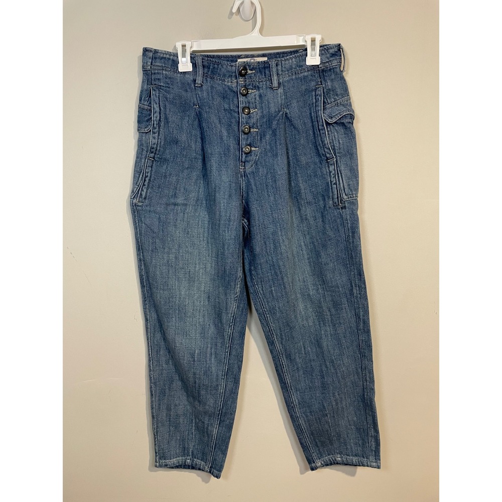 Free People We The Free Button Fly Denim Cargo Barrel Jeans Size Small‎